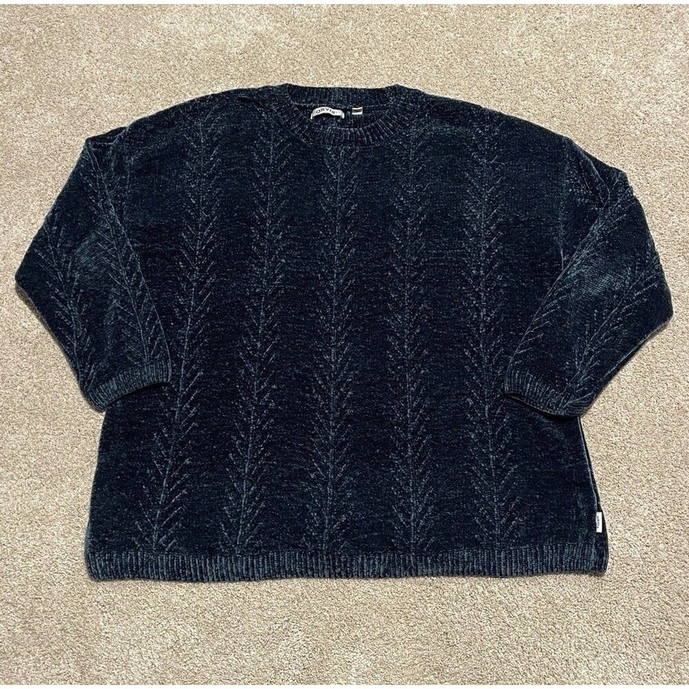 Ladies ORVIS Blue Chenille Crewneck Sweater Soft Knit Pullover Sz XXL